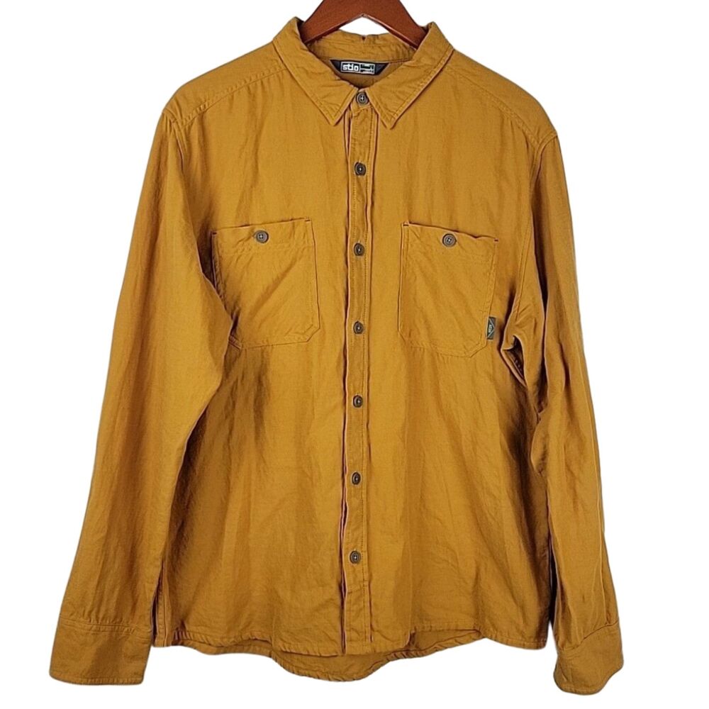 Stio Miter Shirt Mens Large Ochre Gold Lightweight Flannel Long Sleeve Button